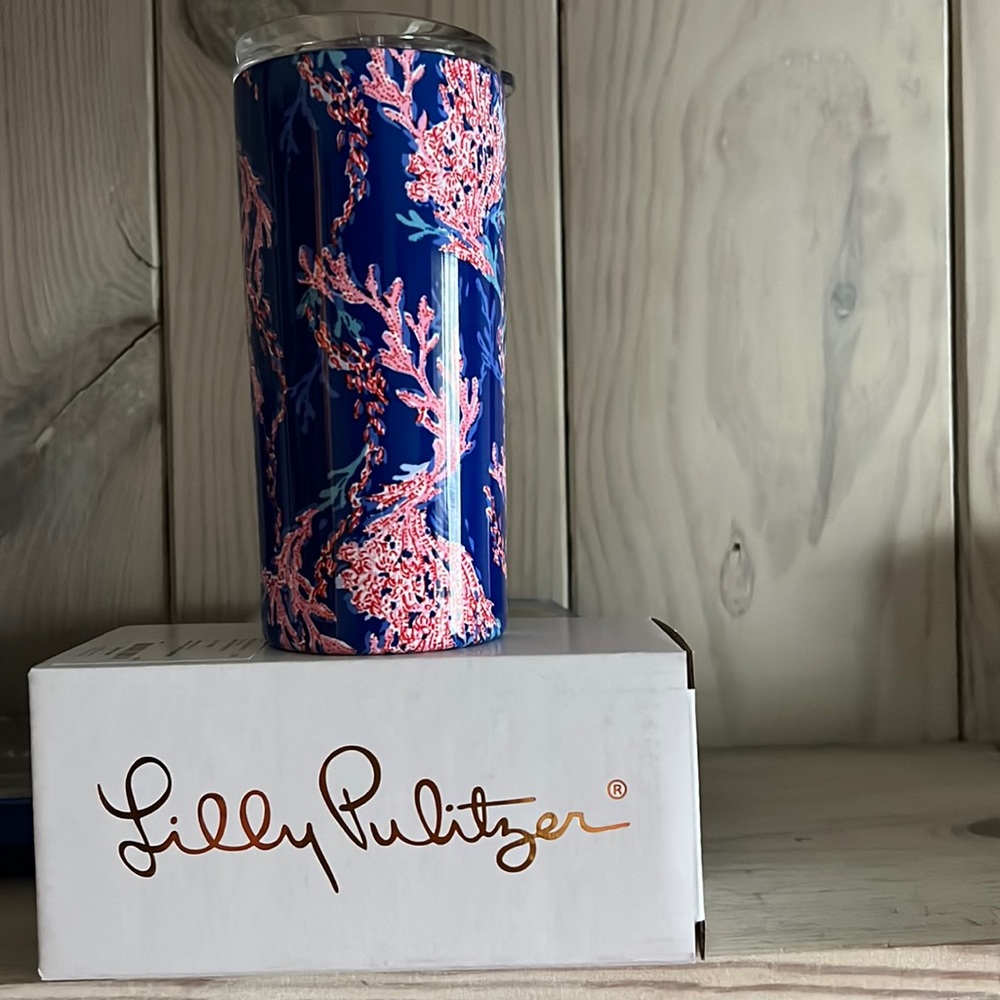 New in Box Lilly Pulitzer GWP Skinny Tumbler in Borealis Blue Swim On Over